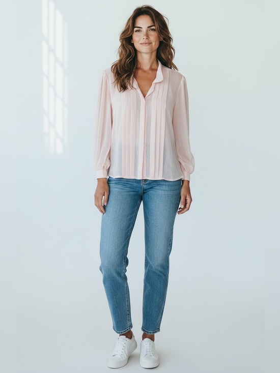 Marlis Tops - Vintage Marlis by Elle Designs Sheer Pale Pink Pintuck Blouse Size M